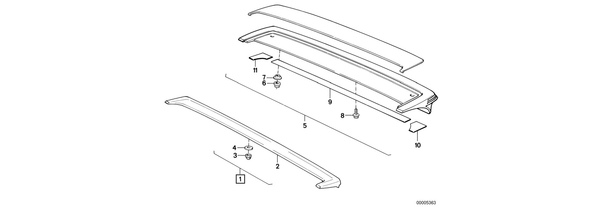 Rear spoiler prime coated exploded-view drawing