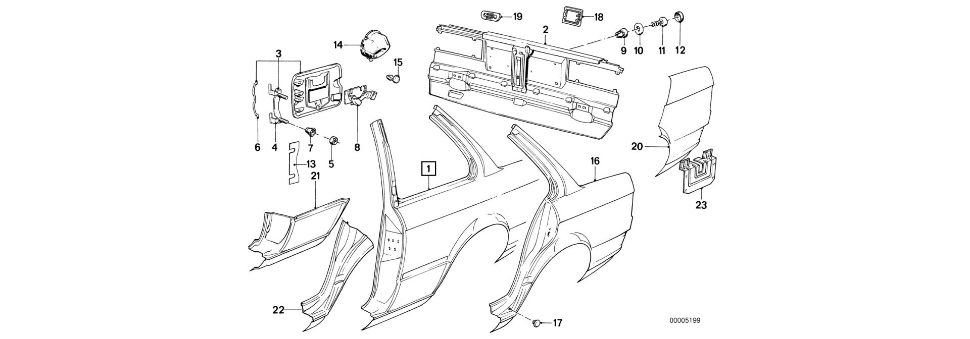Rear side panel exploded-view drawing