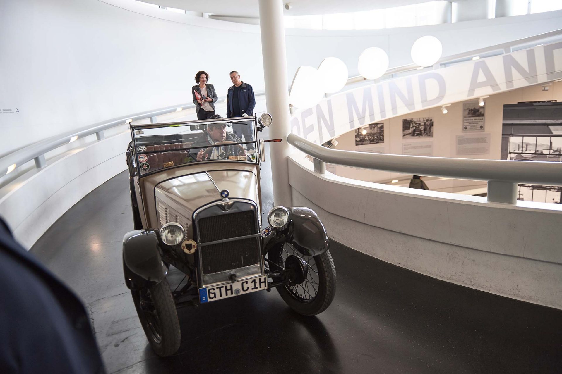 The experienced Dixi owner takes the BMW Museum’s tight Rotunda in his stride.